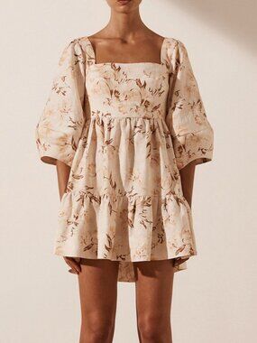 Shona Joy ROXANNE LINEN OPEN BACK MINI DRESS US 10 / AUS 14
